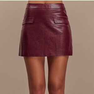 Elegant Burgundy Faux Leather Mini Skirt